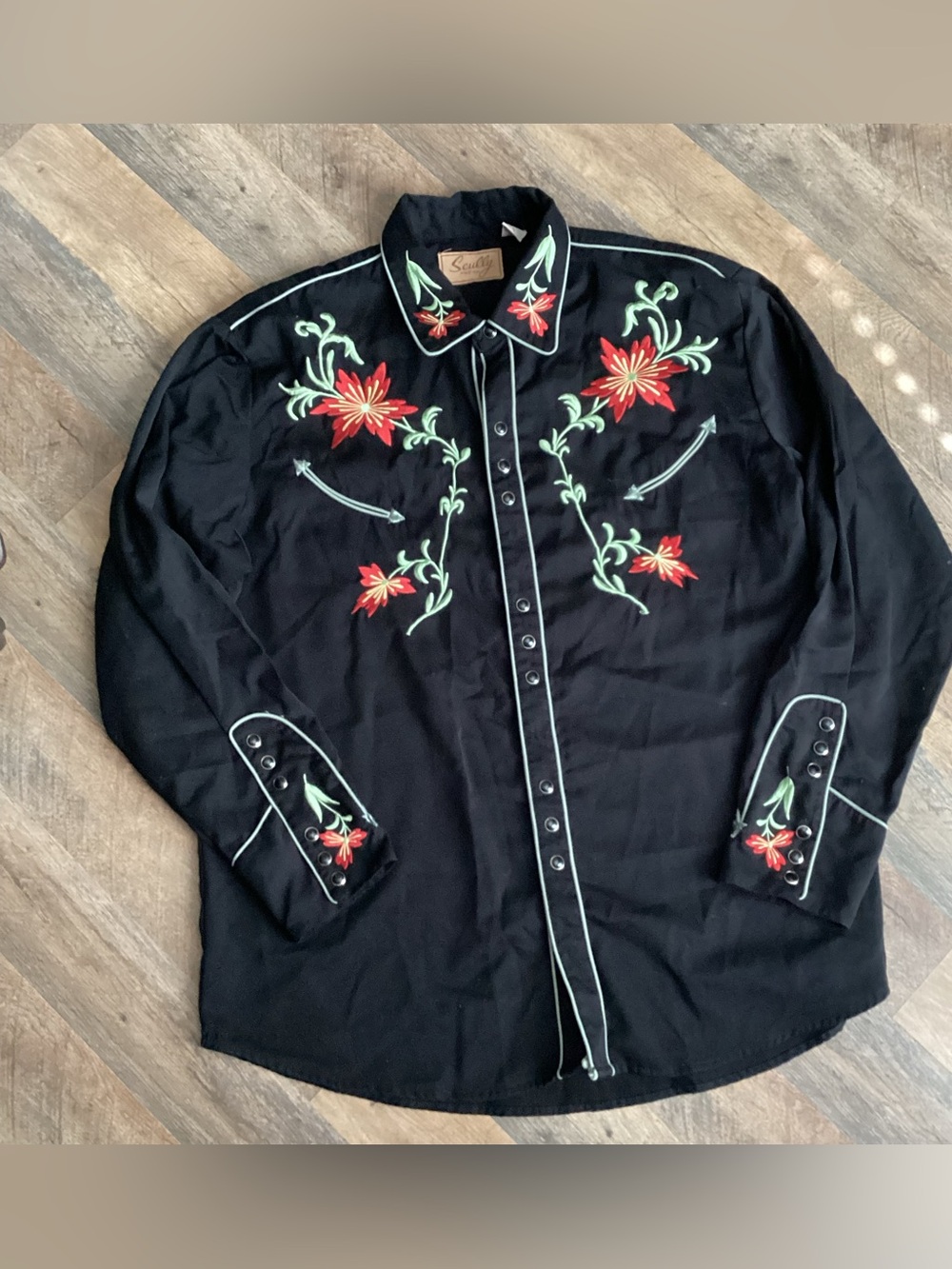 Sculls Black Western Embroidered Floral Shirt